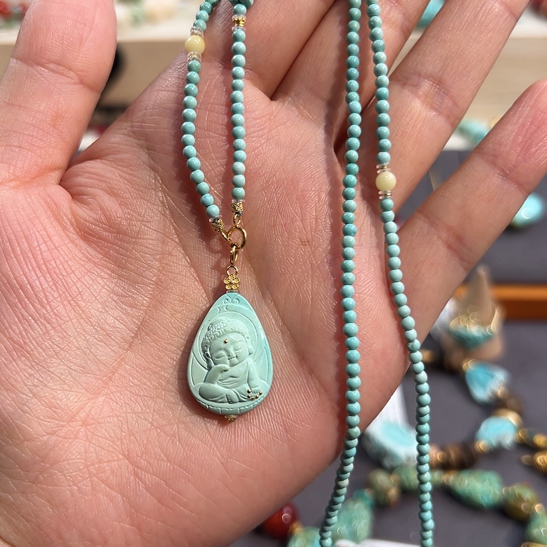绿松石18K金镶嵌套链宝宝佛套链