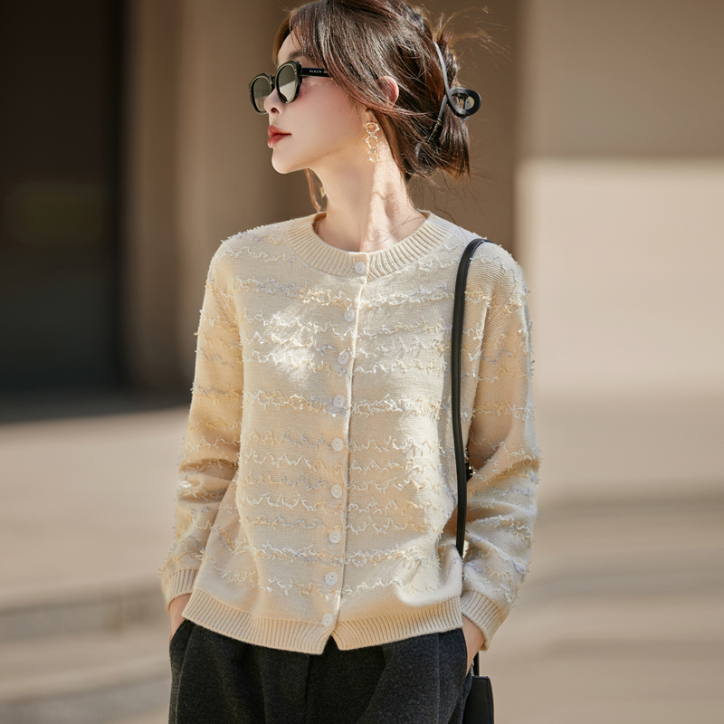 2025秋冬百搭时尚简约蝴蝶纱拼色开衫针织衫ZM293