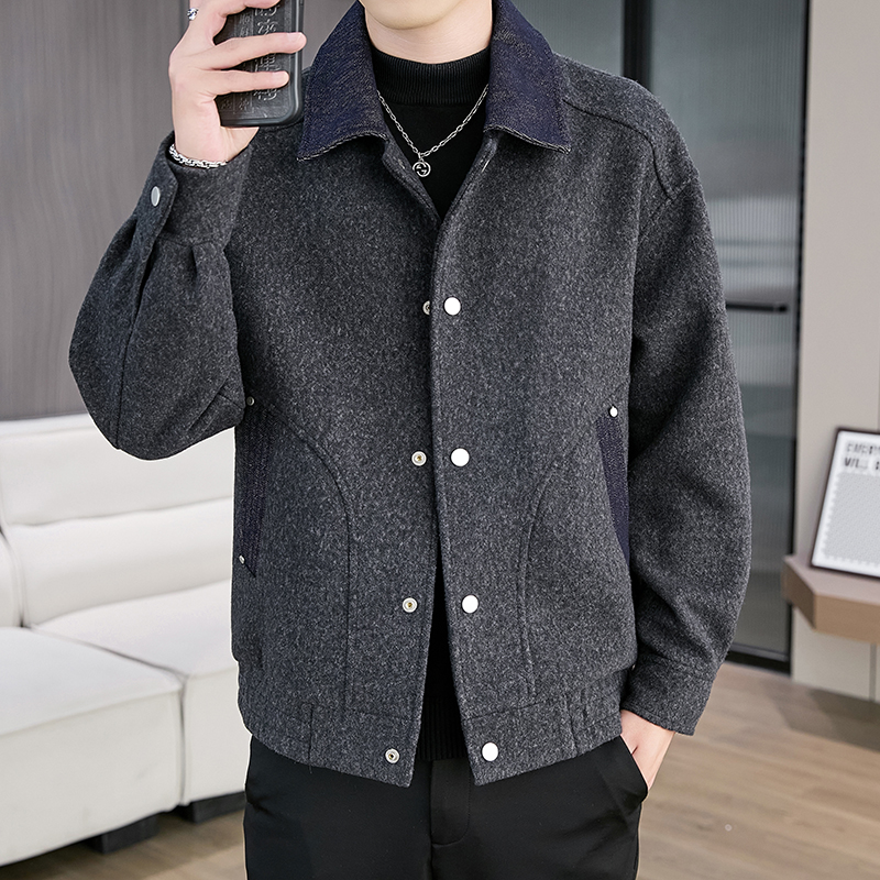 高品质冬款男士加厚毛呢夹克外套休闲潮流韩版翻领秋冬季毛呢大衣