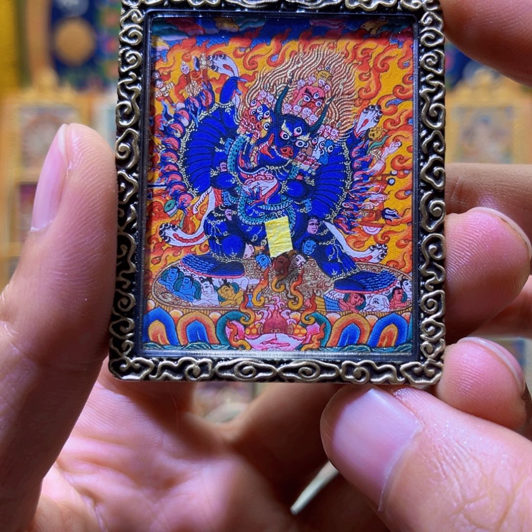 吊坠原*热贡手绘唐卡大威德