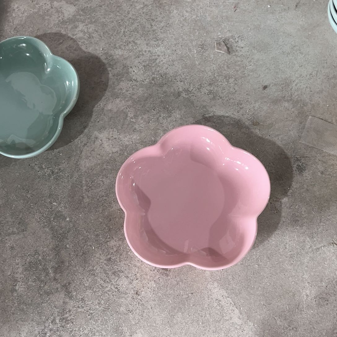 陶瓷 大梅花深盘 马卡龙粉色