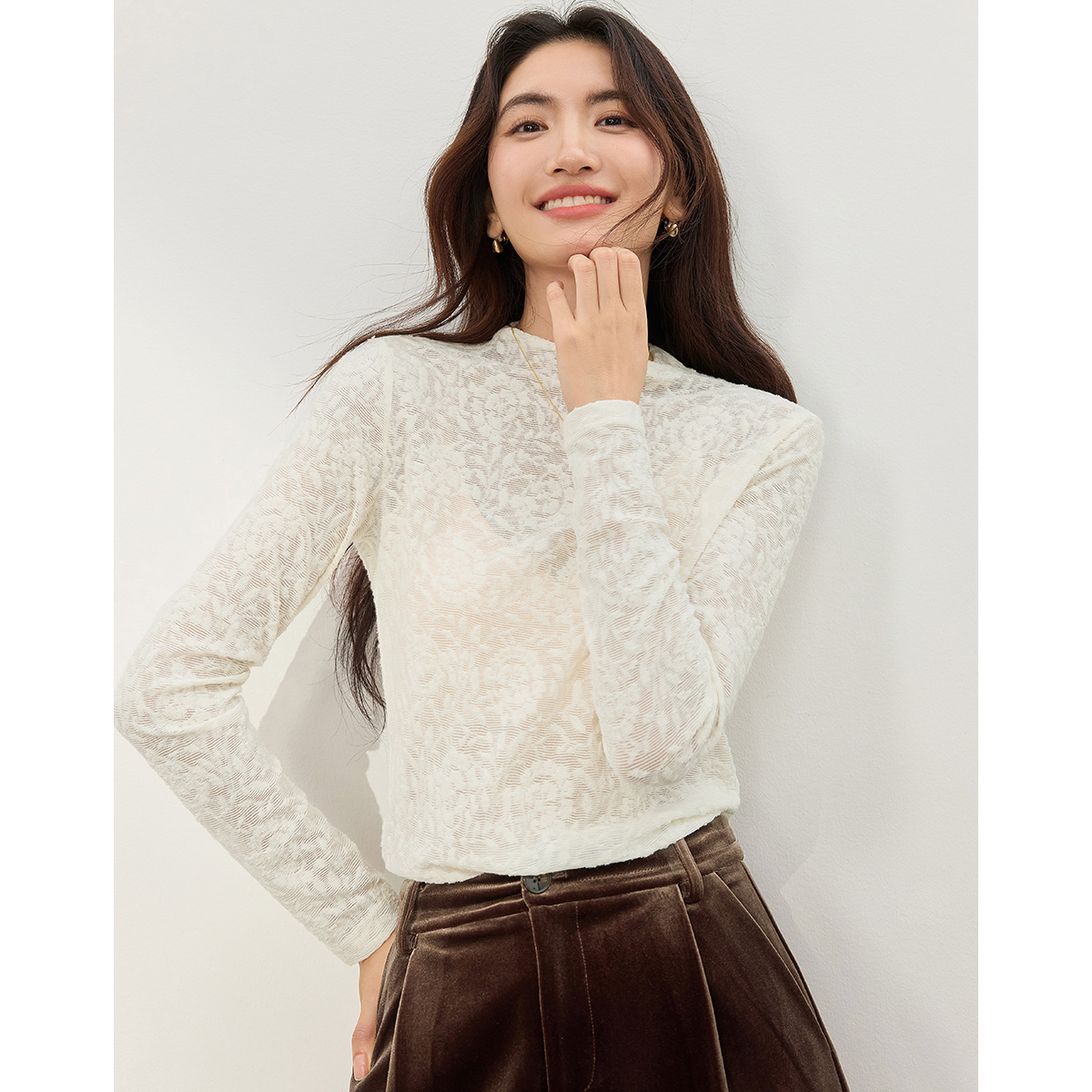 【林一专属】朗文斯汀法式半高领蕾丝衫DTYX4508C03220