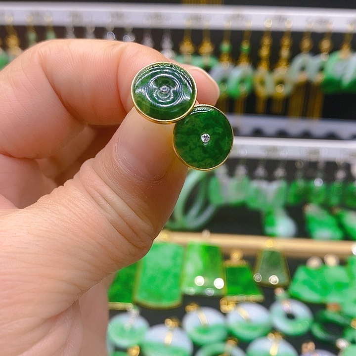 翡翠耳饰18K金镶嵌耳坠