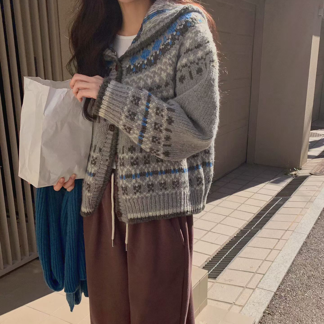 韩女的秋冬|韩国东大门2025秋冬新款设计感冬季条纹百搭连帽毛衣