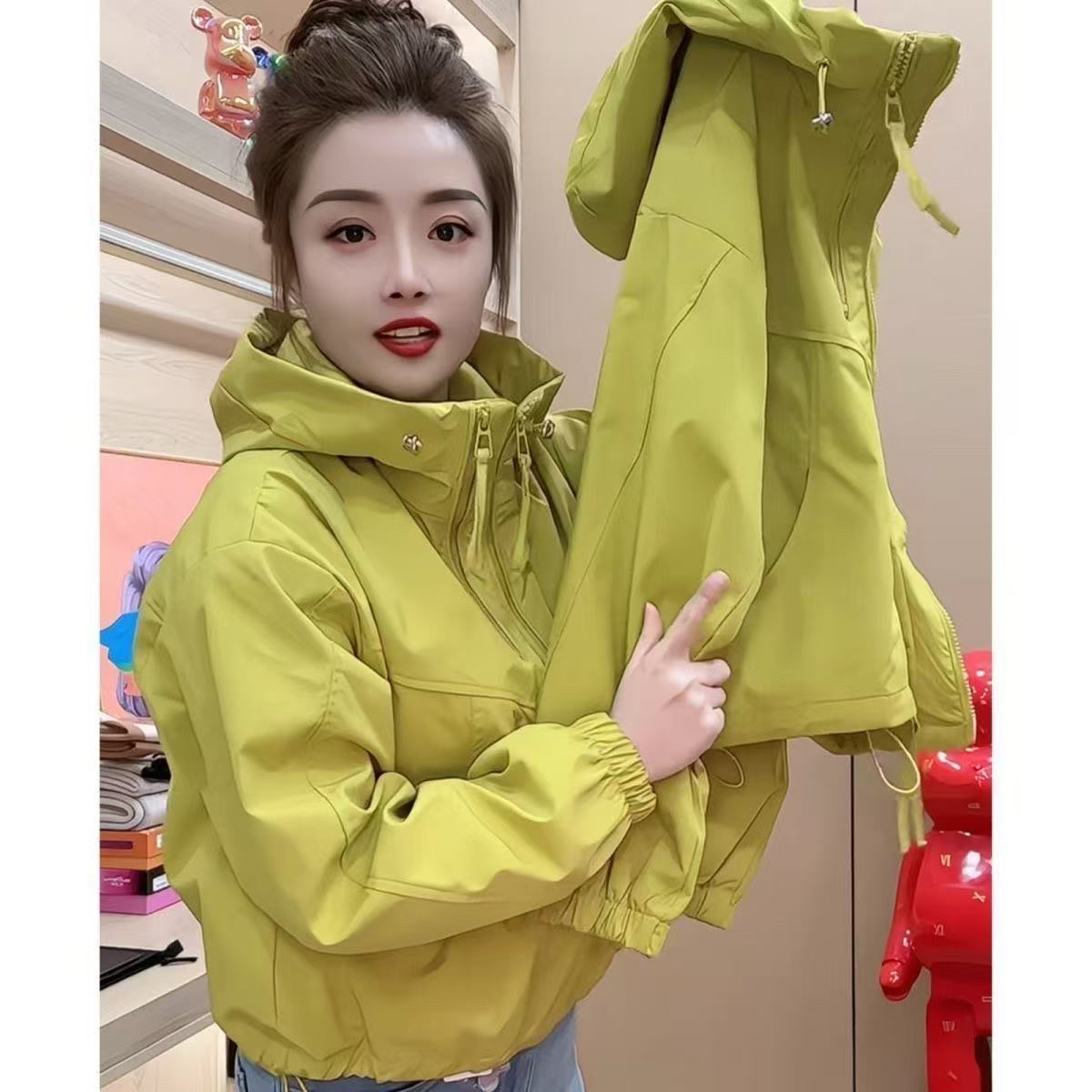 时尚连帽双拉链短款外套女2025春秋季新款韩版休闲宽松显瘦上衣潮