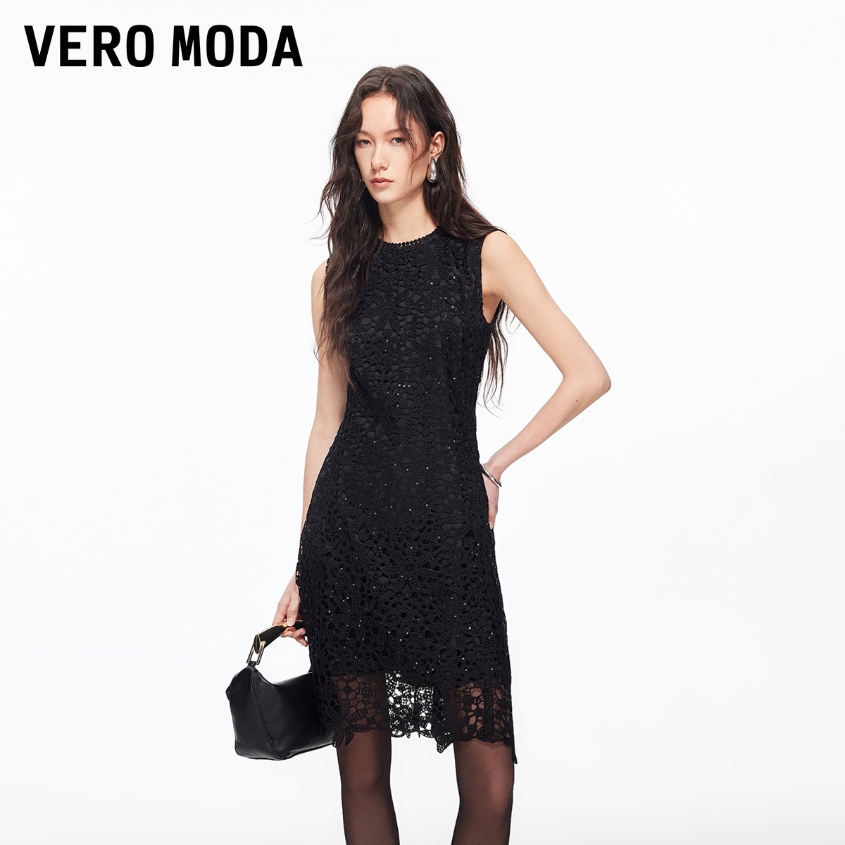 Vero Moda连衣裙女2026春季新款蕾丝亮片修身无袖时尚潮流高级感
