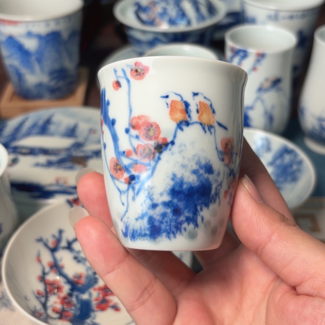 一****陶柴窑青花瓷写意杯