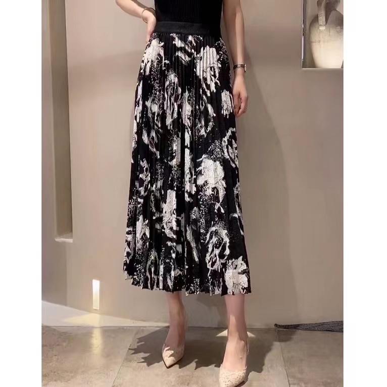 GIRDEAR/哥弟夏款水墨印花松紧腰a字显瘦收腰百褶半身裙女1200133