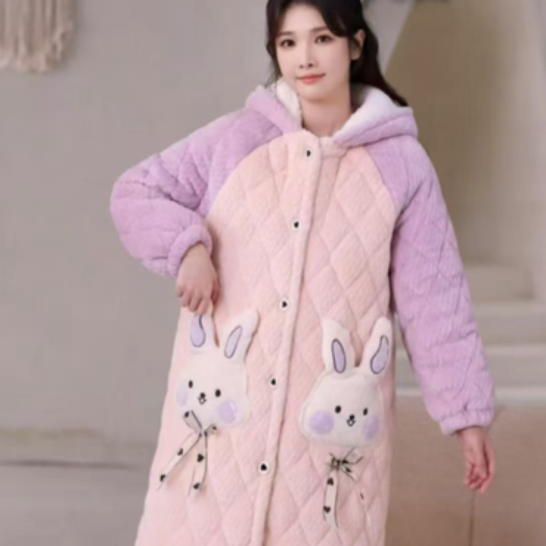 712款粉紫拼接保暖冬季加厚家居服套装时尚