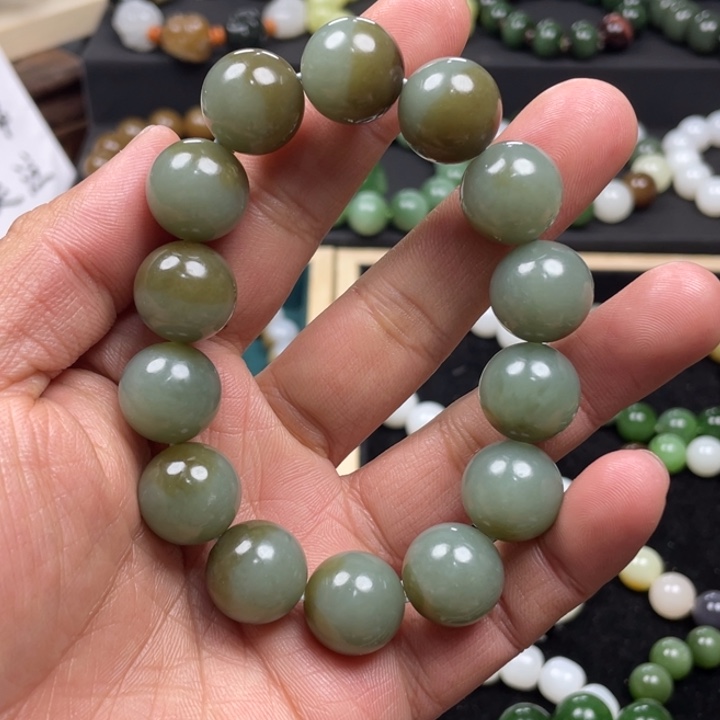 和田玉手串未镶嵌新疆且末蓝卡16圆