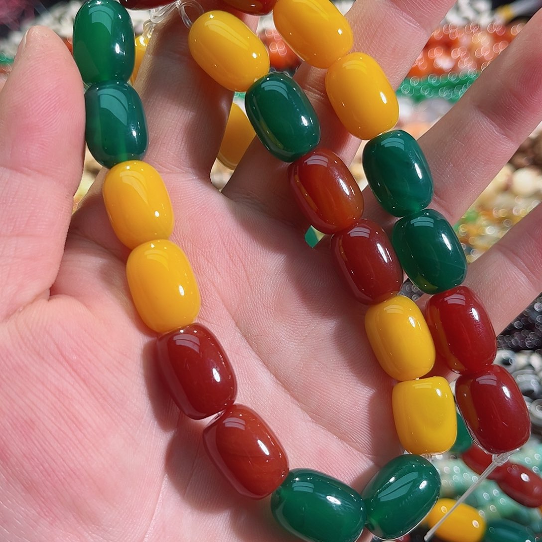 玛瑙/玉髓未镶嵌珠宝半成品多宝玛瑙桶珠一条13x18mm