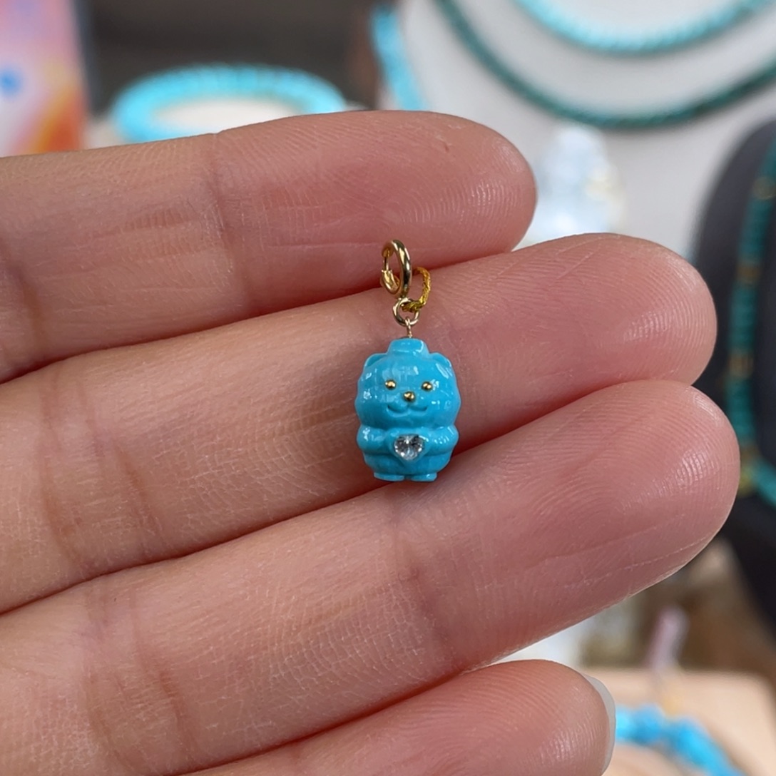 绿松石未镶嵌套链高蓝玉化小熊