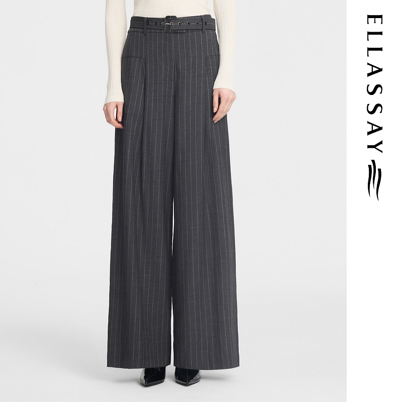 ELLASSAY歌力思秋季新款绵羊毛阔腿休闲裤女EWB353K00100
