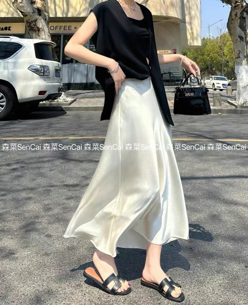 大码醋酸缎面半身裙5813