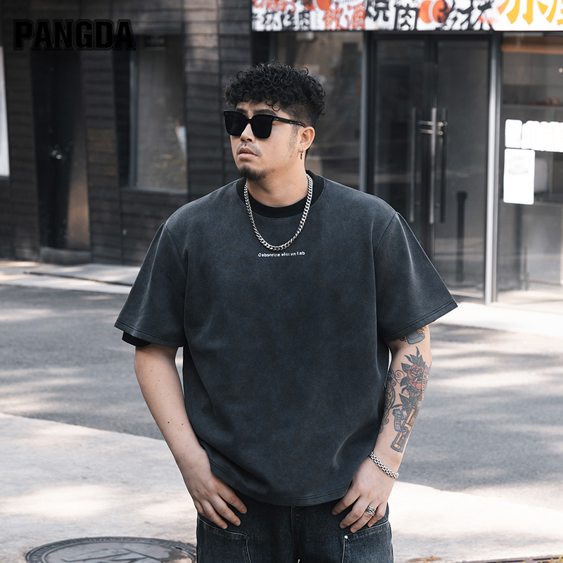 【加厚重磅洗水半袖】PANGDA大码男装秋打底宽松潮流加肥弹力2123