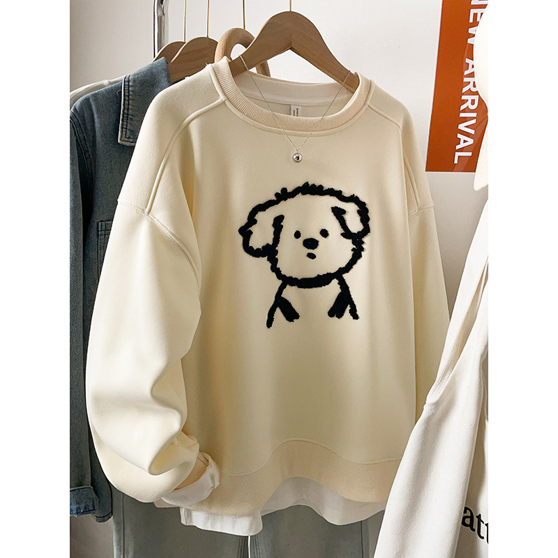 美式潮流线条狗刺绣卫衣女2025秋冬休闲慵懒风时尚爆款外套上衣服