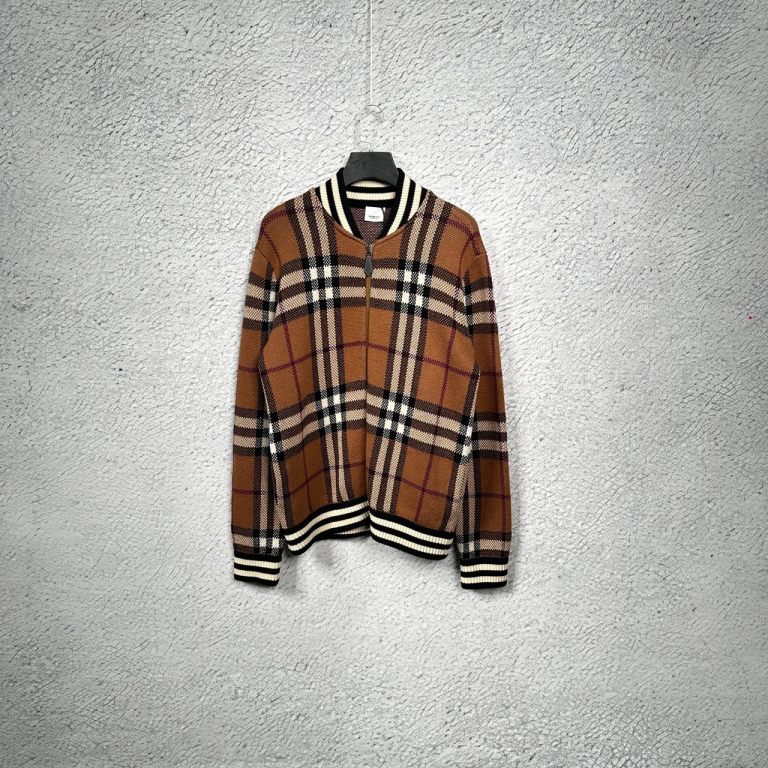 99 巴宝莉/博柏利拉链针织衫格纹羊绒飞行夹克 羊绒100% 尺码：M