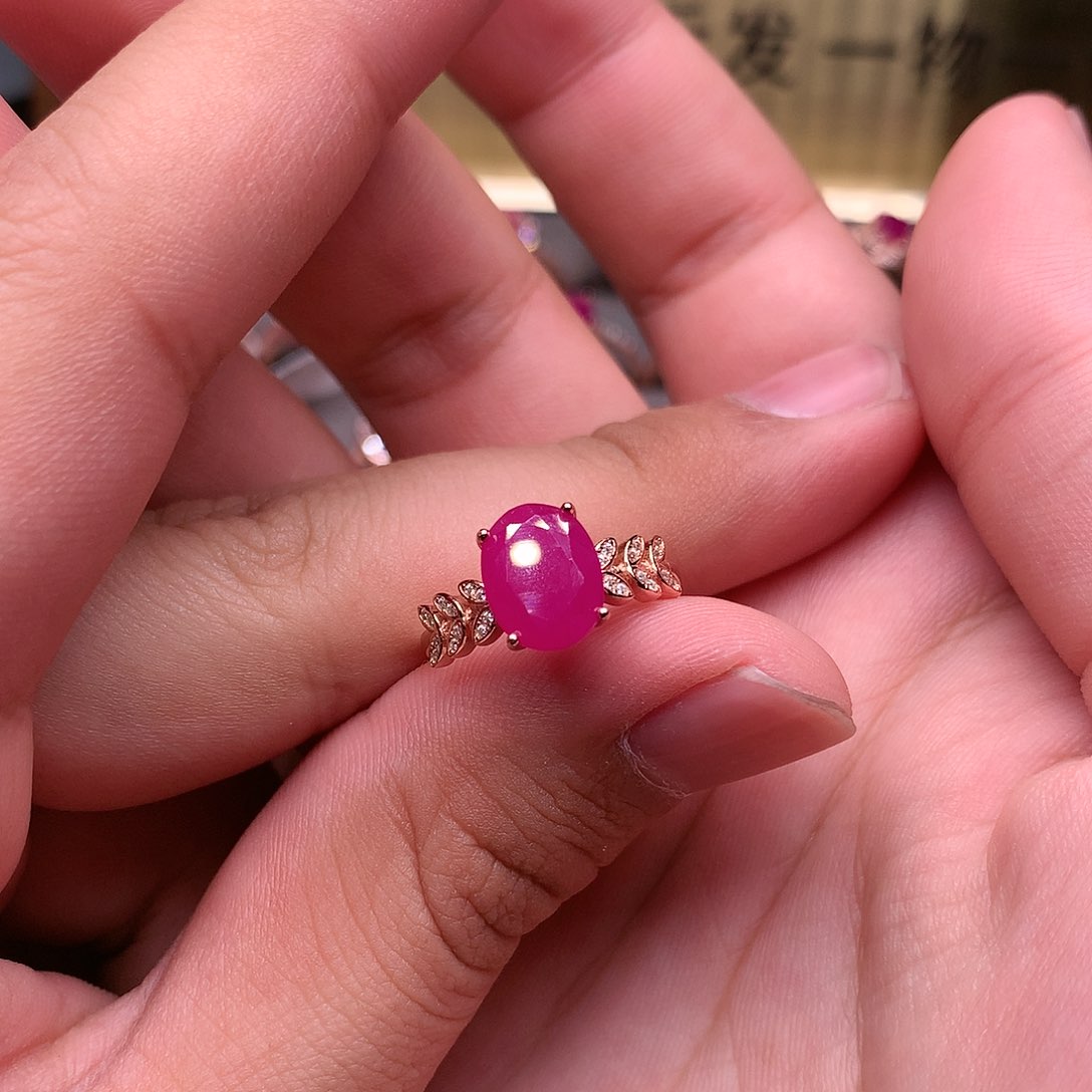 红宝石戒指银S925镶嵌