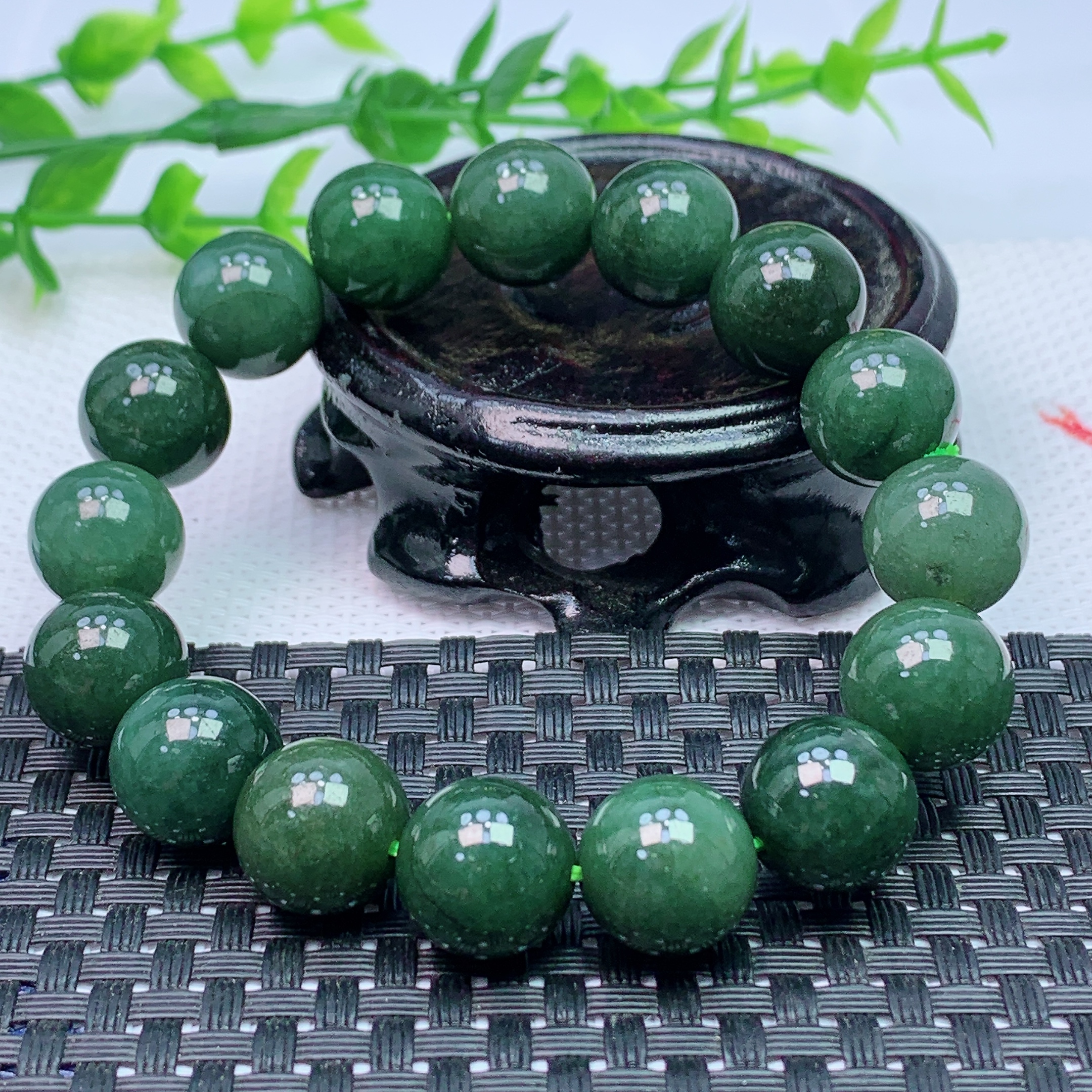 缅甸天然A货翡翠 满绿圆珠手串珠链  珠大13mm 16颗