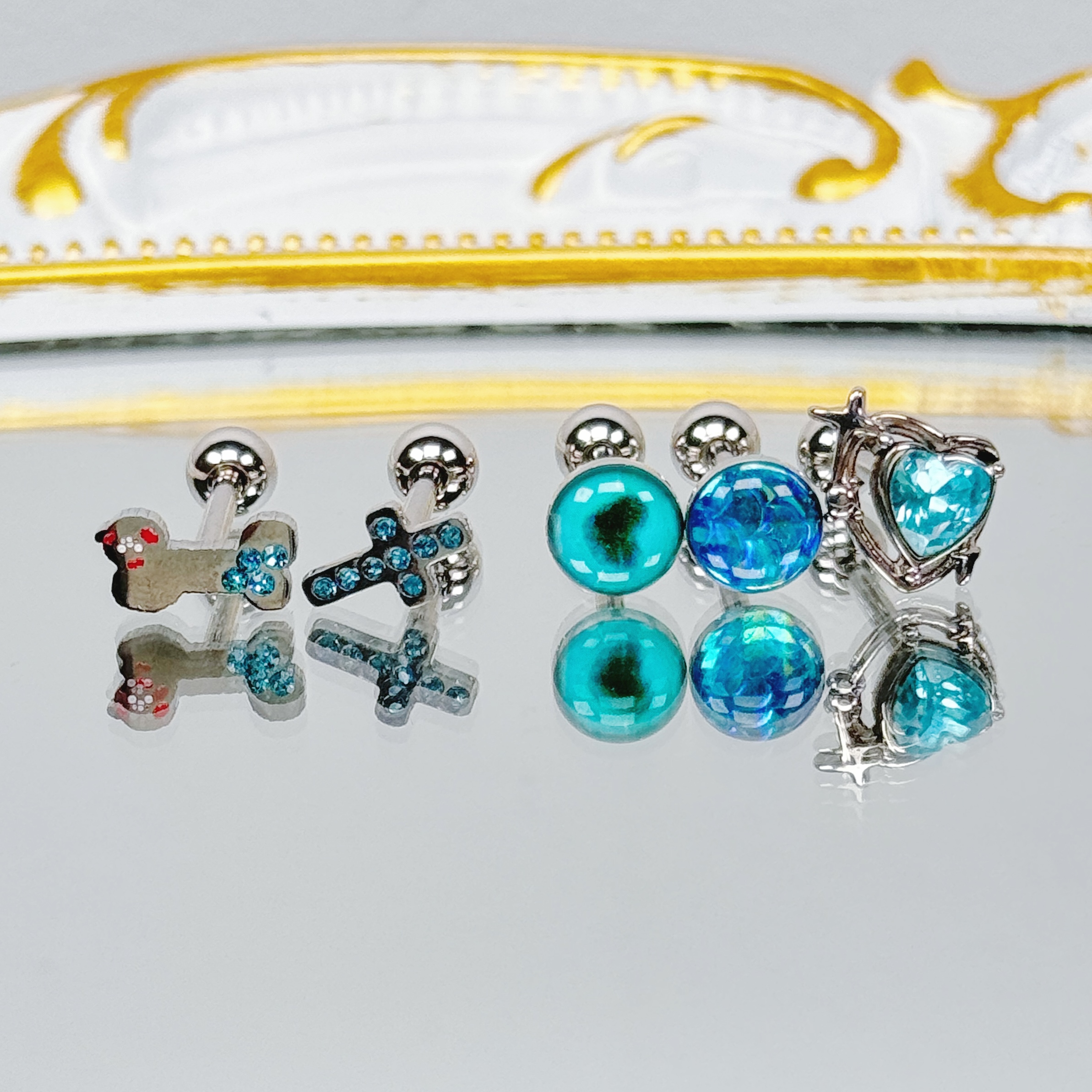 钛钢耳饰 海洋之心舌钉 钛钢蓝色系ins风个性时尚穿孔小众饰品