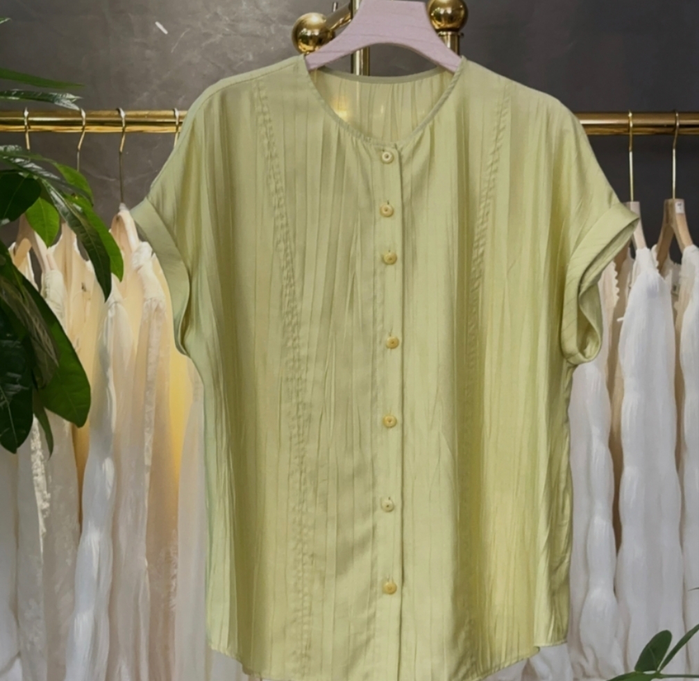 宽松透气清凉衬衫女2025夏季新款纯色遮肉小衫慵懒风T恤2567