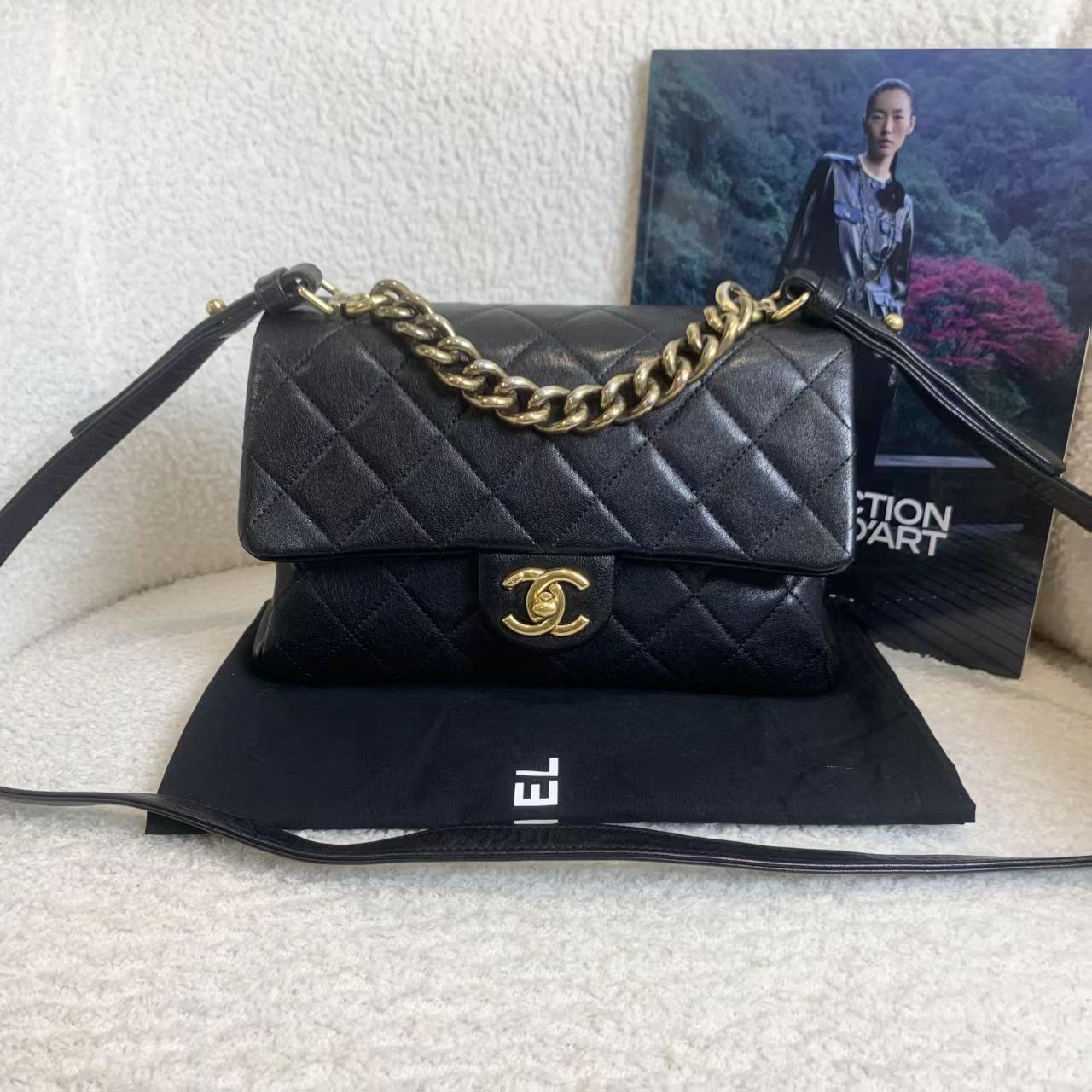 95新 Chanel/香奈儿 壹臻/黑金孟买邮差包 23开/33881754