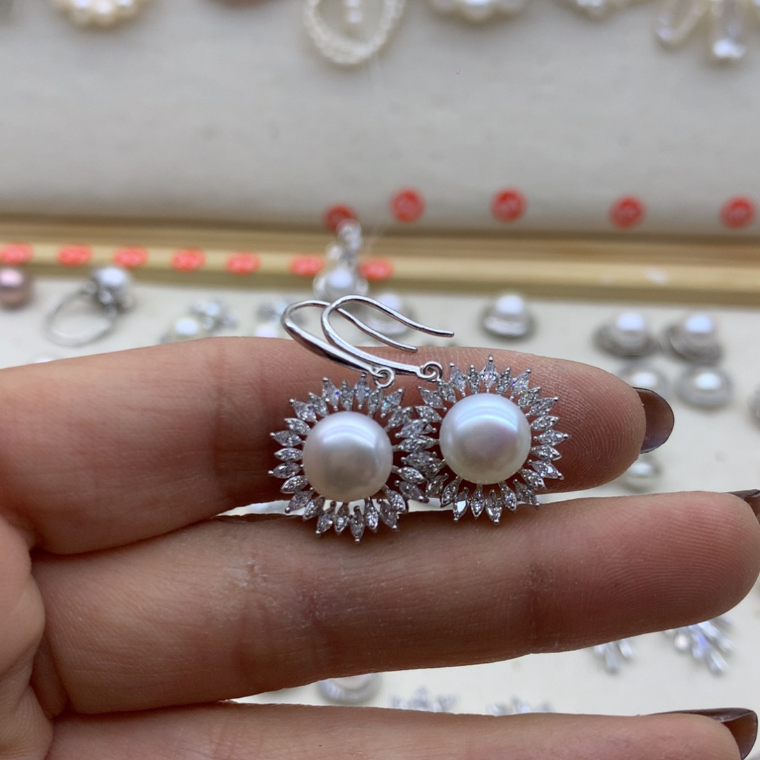 淡水珍珠耳饰银S925镶嵌