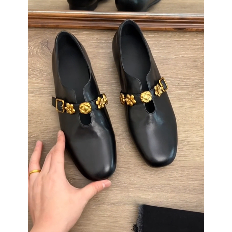 【官方正品&香港SHOP】真皮法式软底小香风一字带玛丽珍鞋女复古