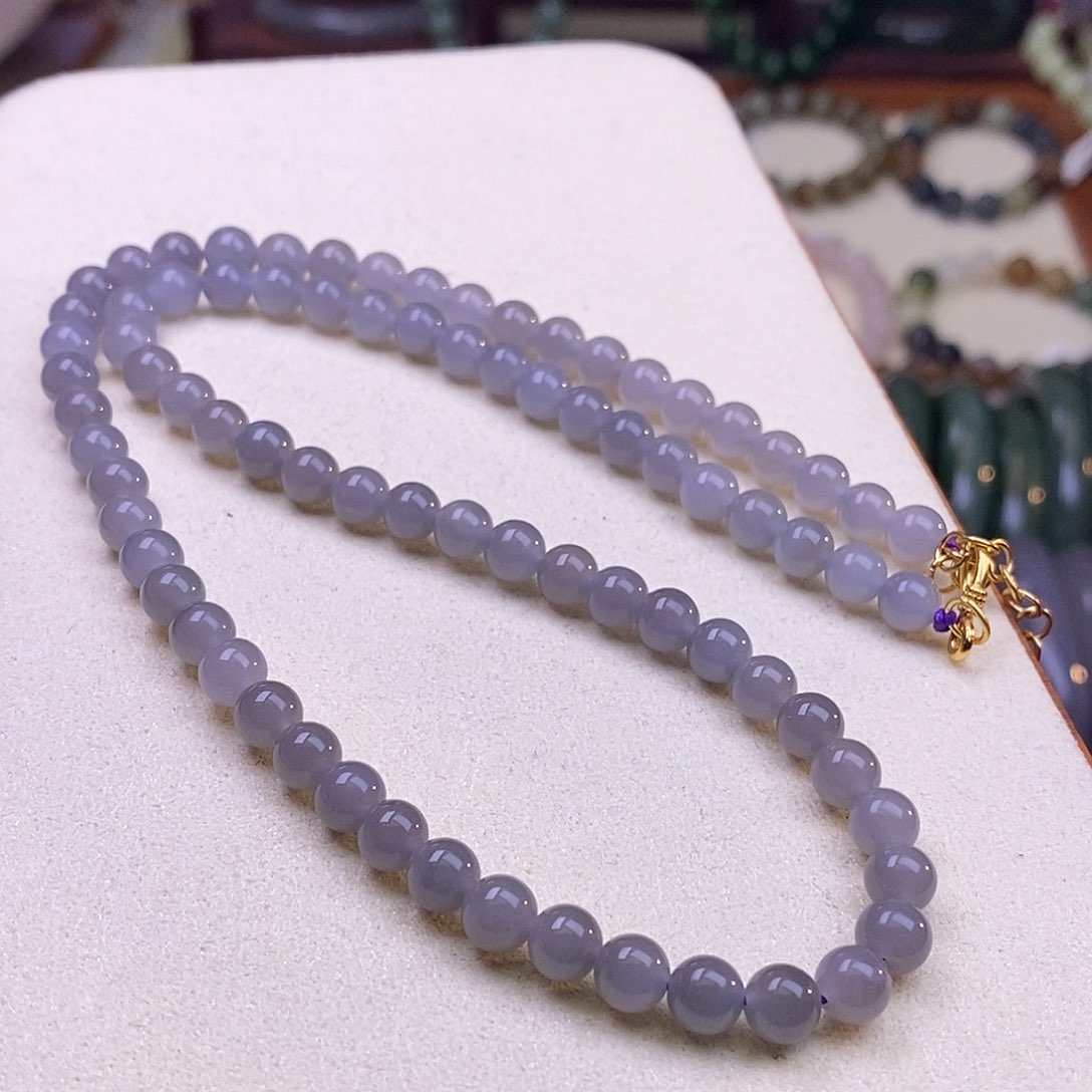 颈饰未镶嵌和田玉冰烟紫老料冰底仙紫项链6m