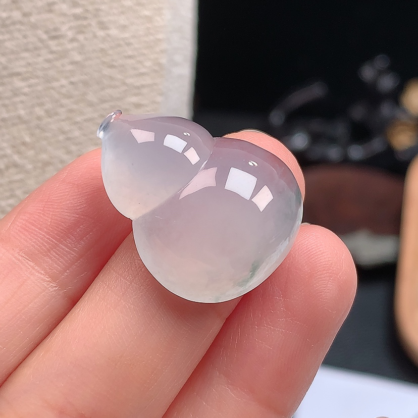 缅甸天然翡翠A货冰种飘花大葫芦吊坠挂件饰品25.5*20.1*7.5mm