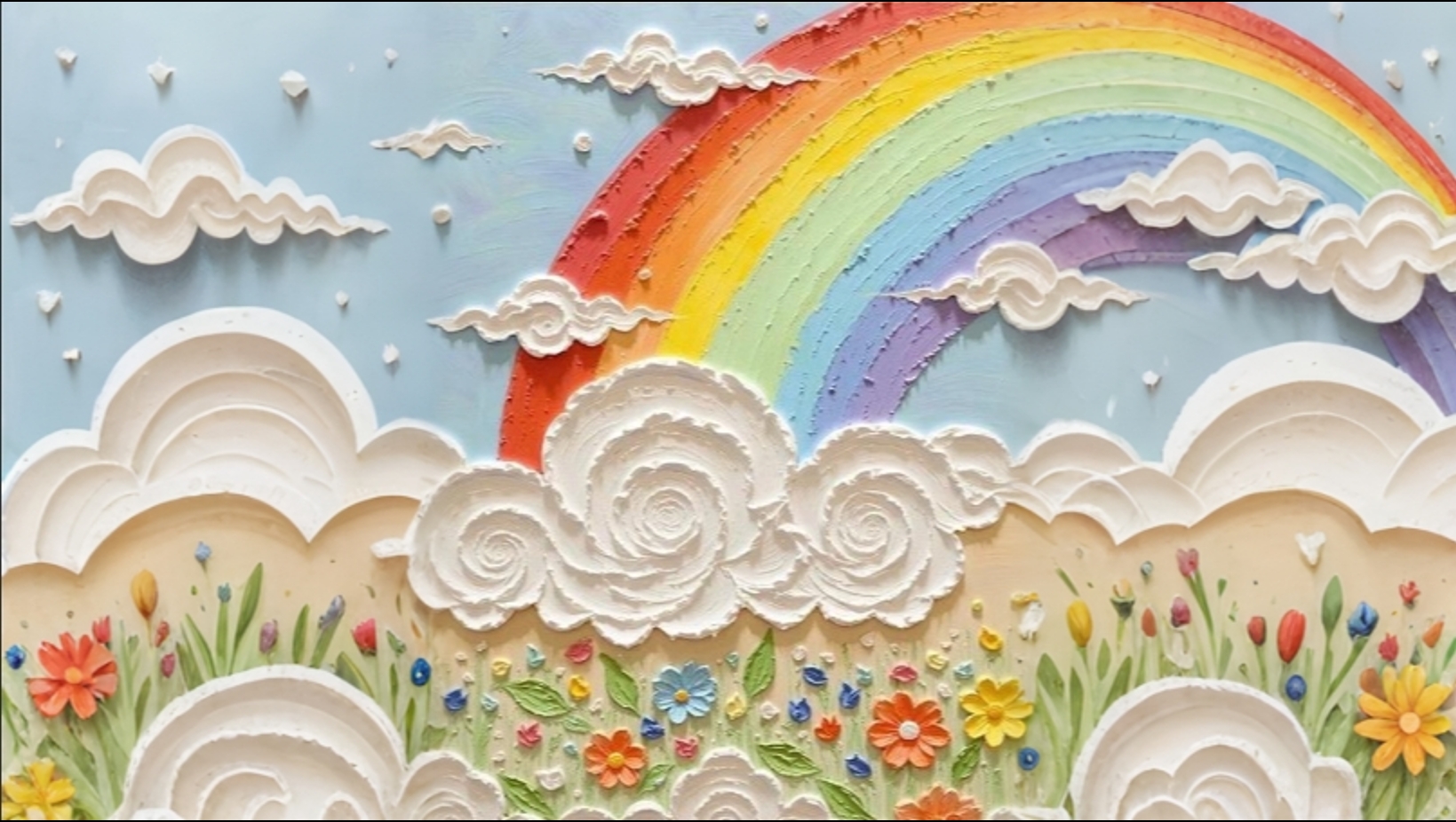 《梦幻彩虹》手绘油画立体肌理挂画卧室床头治愈系童话画儿童房挂画