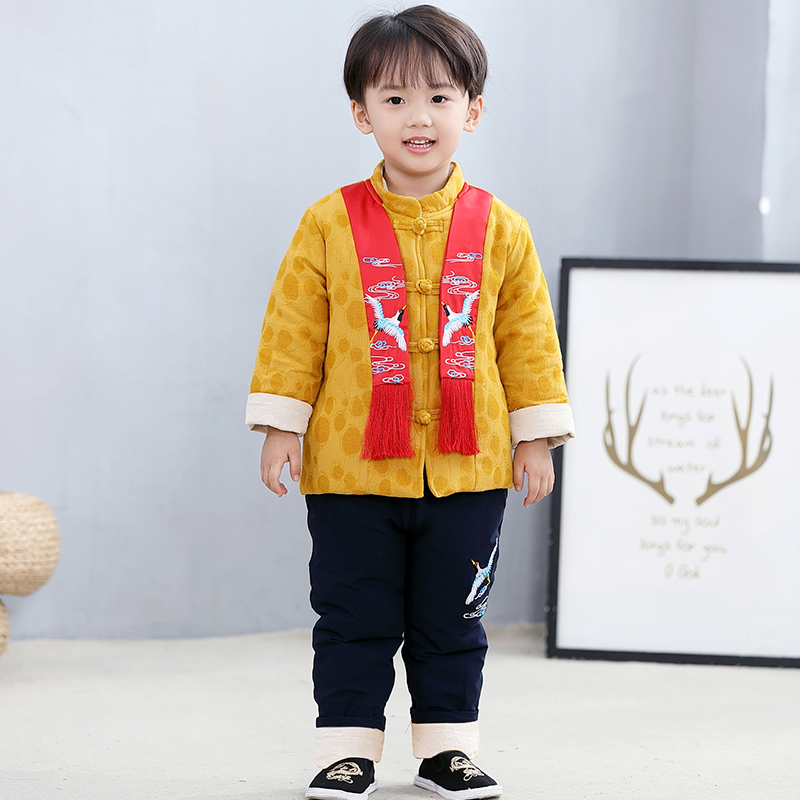 儿童唐装秋冬棉衣套装加厚男宝宝拜年服男童抓周服中国风 3209