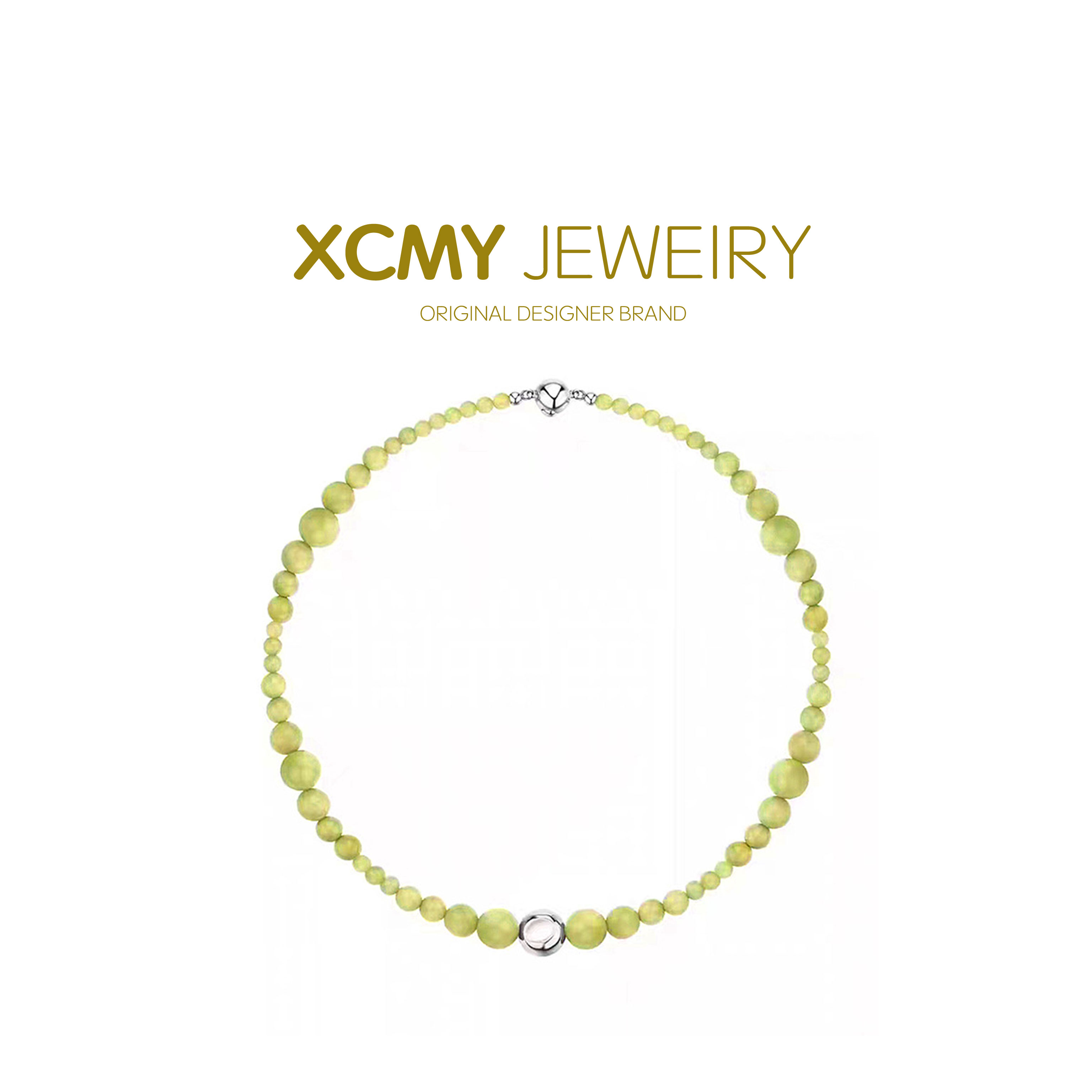 铜合金合成锆石项链 董洁同款牛油果绿锁骨链 串珠项链女