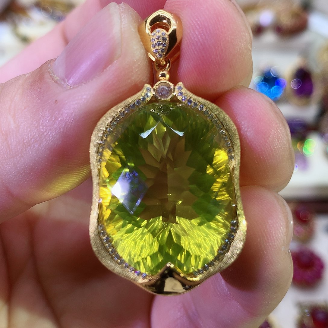 黄晶颈饰银S925镀金镶嵌