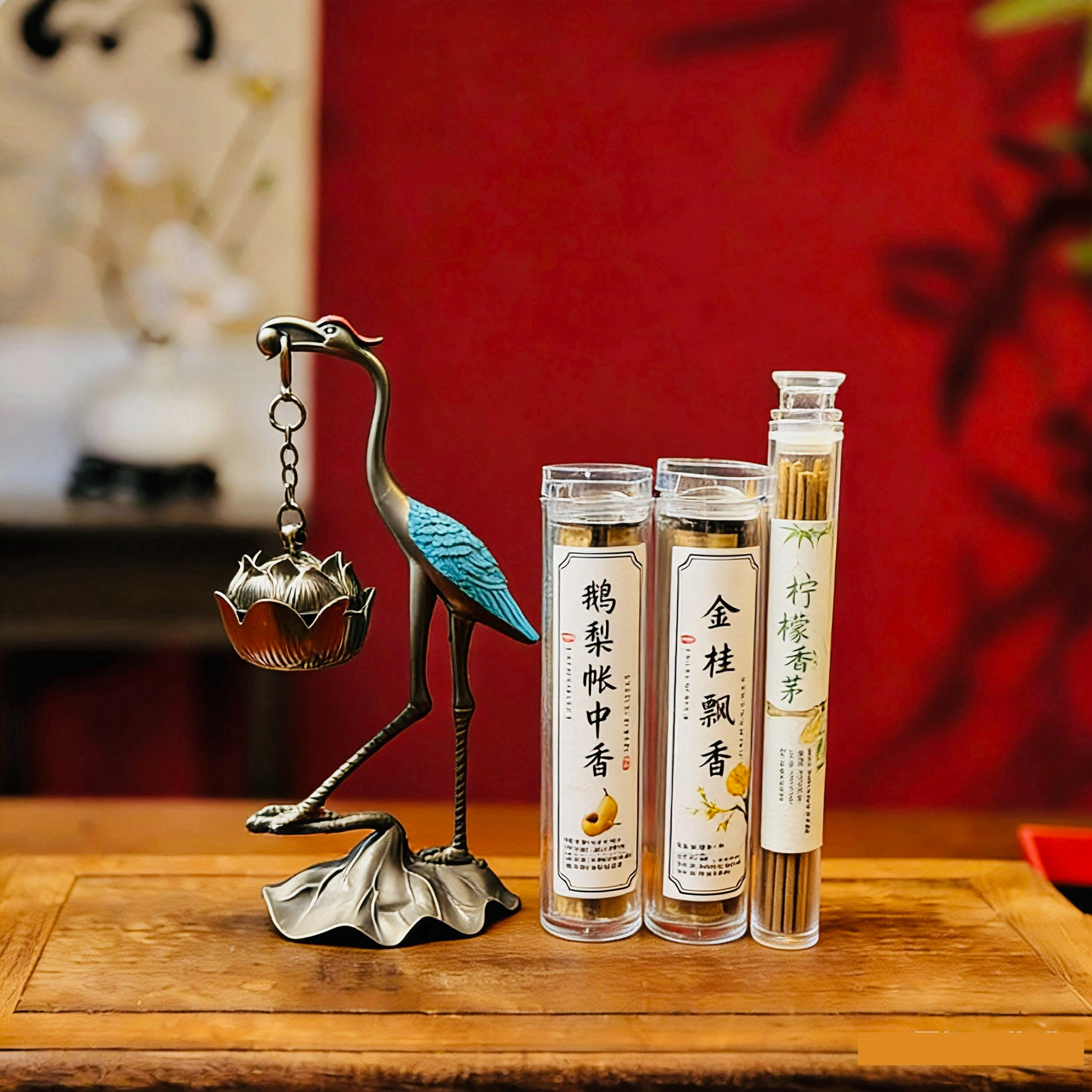 仙鹤吊炉家居室内熏香盘香炉摆件【送鹅梨/金桂/柠檬一共三管香】