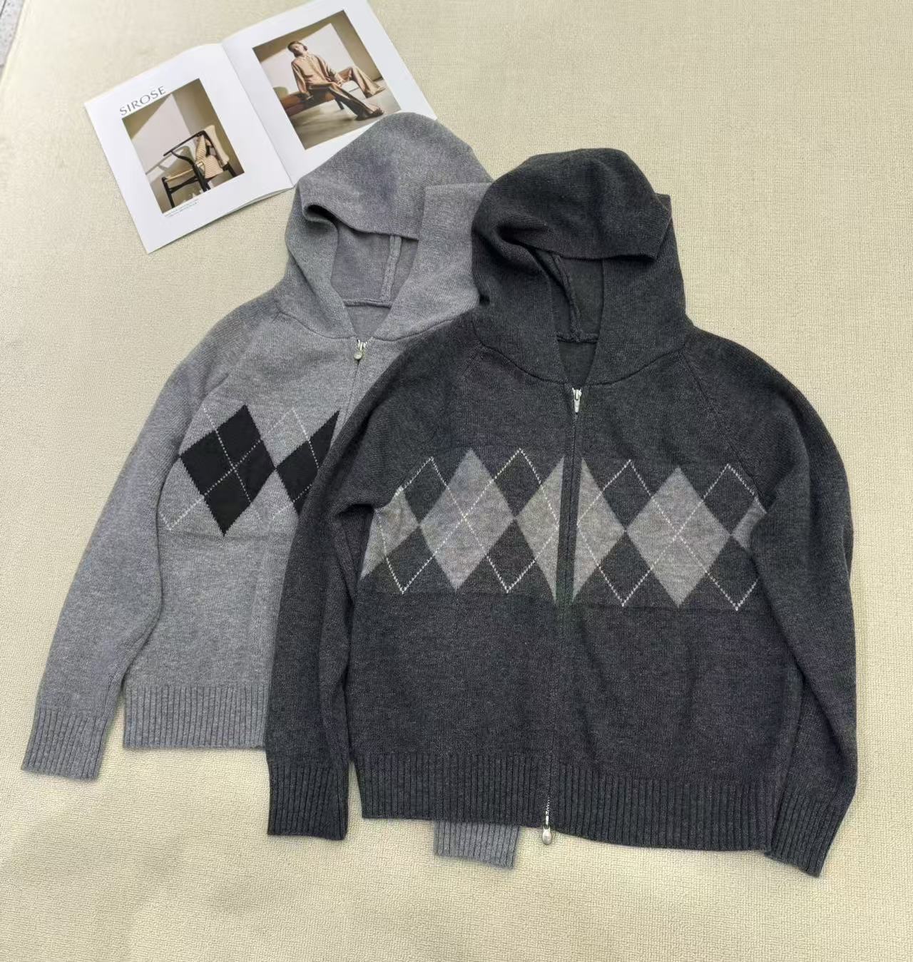 9609-3482 连帽长袖休闲百搭加厚帽衫针织衫开衫