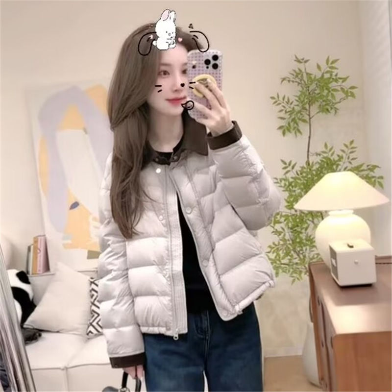 撞色翻领棉服女短款冬季2025新款韩版小个休闲百搭加厚保暖外套