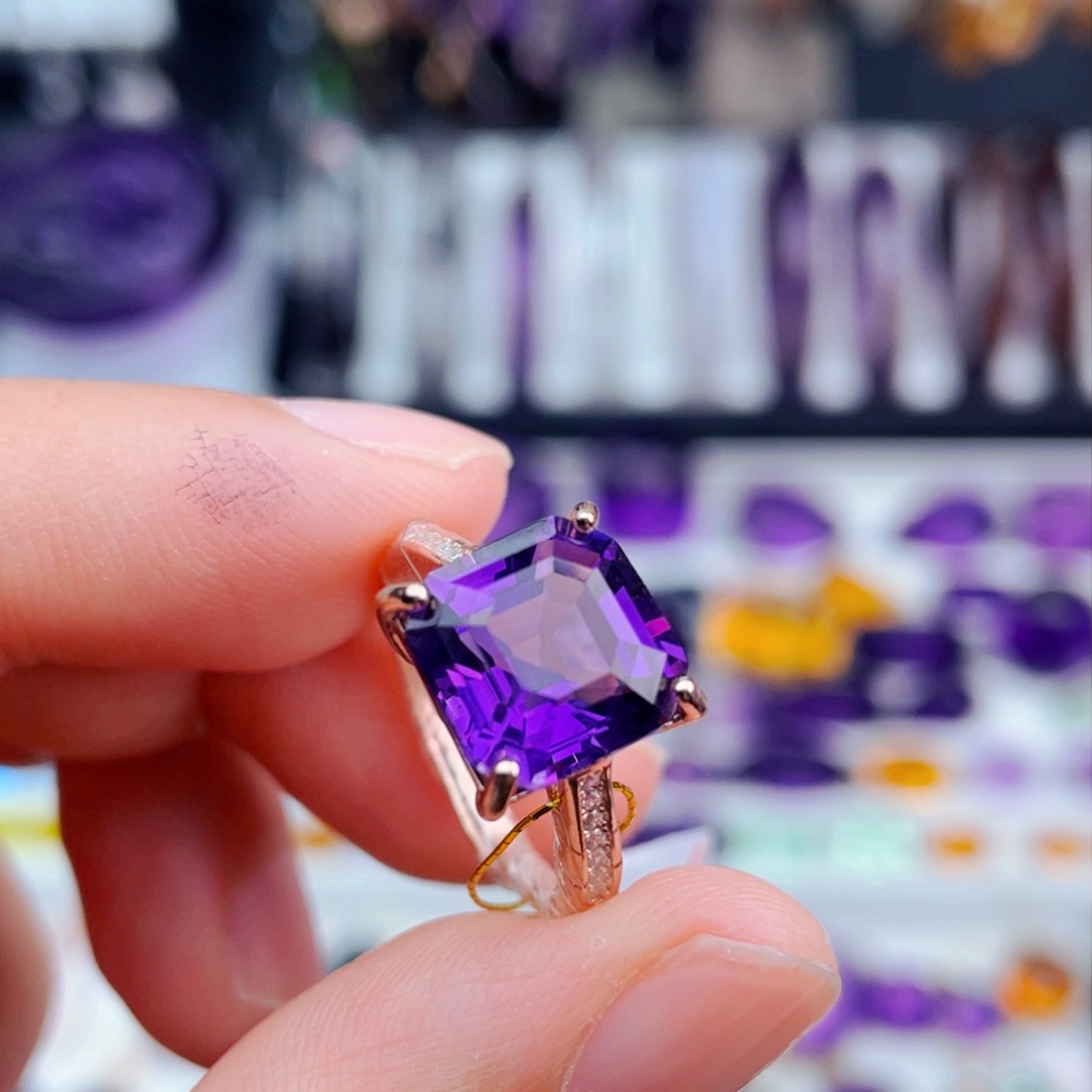 水晶高品质天然紫水晶戒指银S925镶嵌