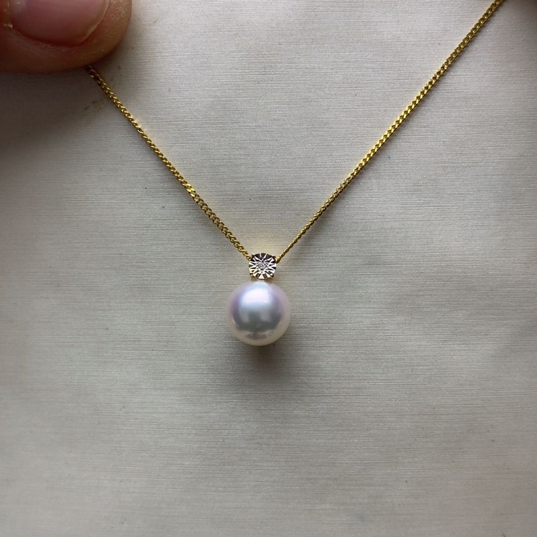 海水珍珠颈饰18K金镶嵌8-8.5akoya王妃吊坠