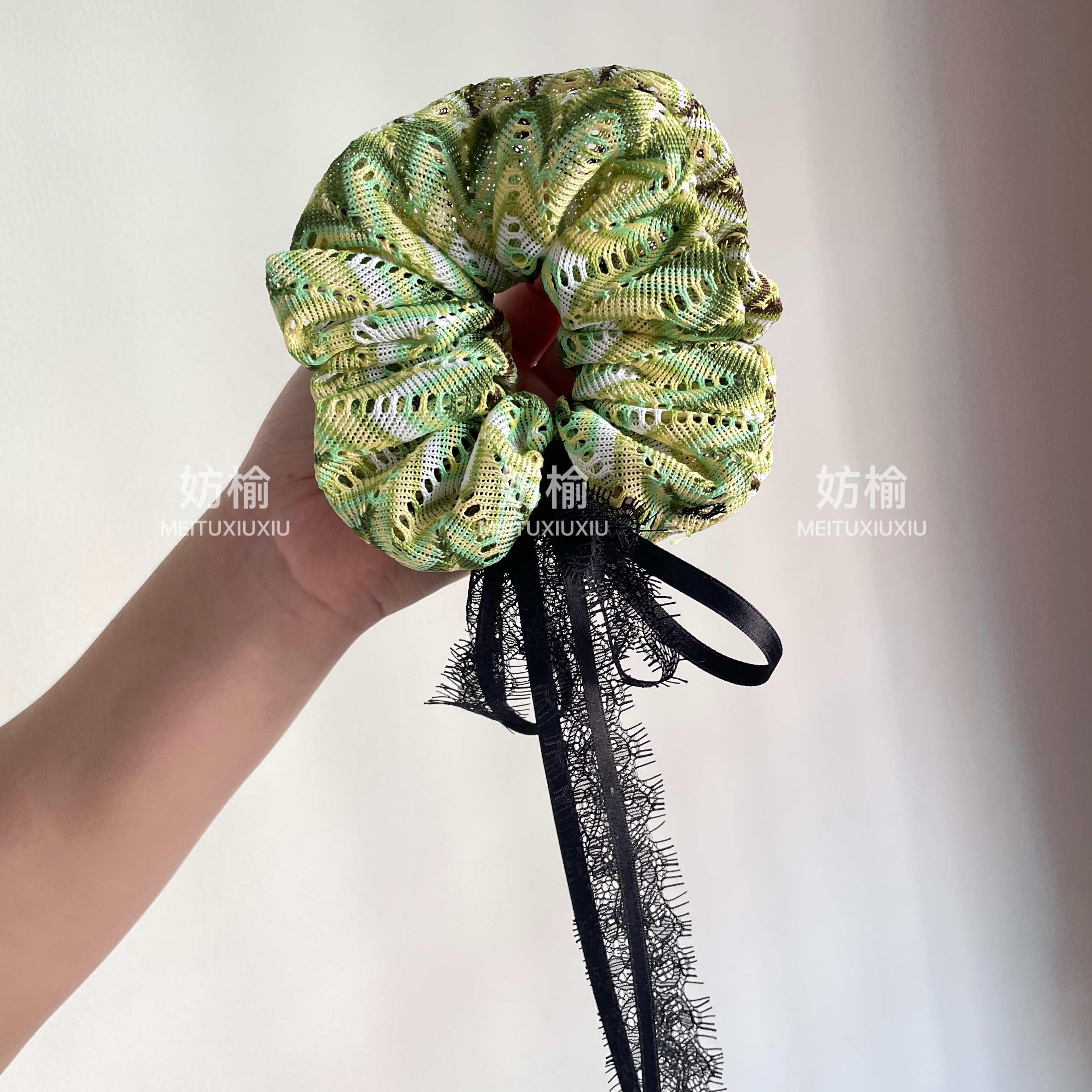 原创~针织度假风复古发圈发绳2025年新款优雅法式头绳方巾纯手工