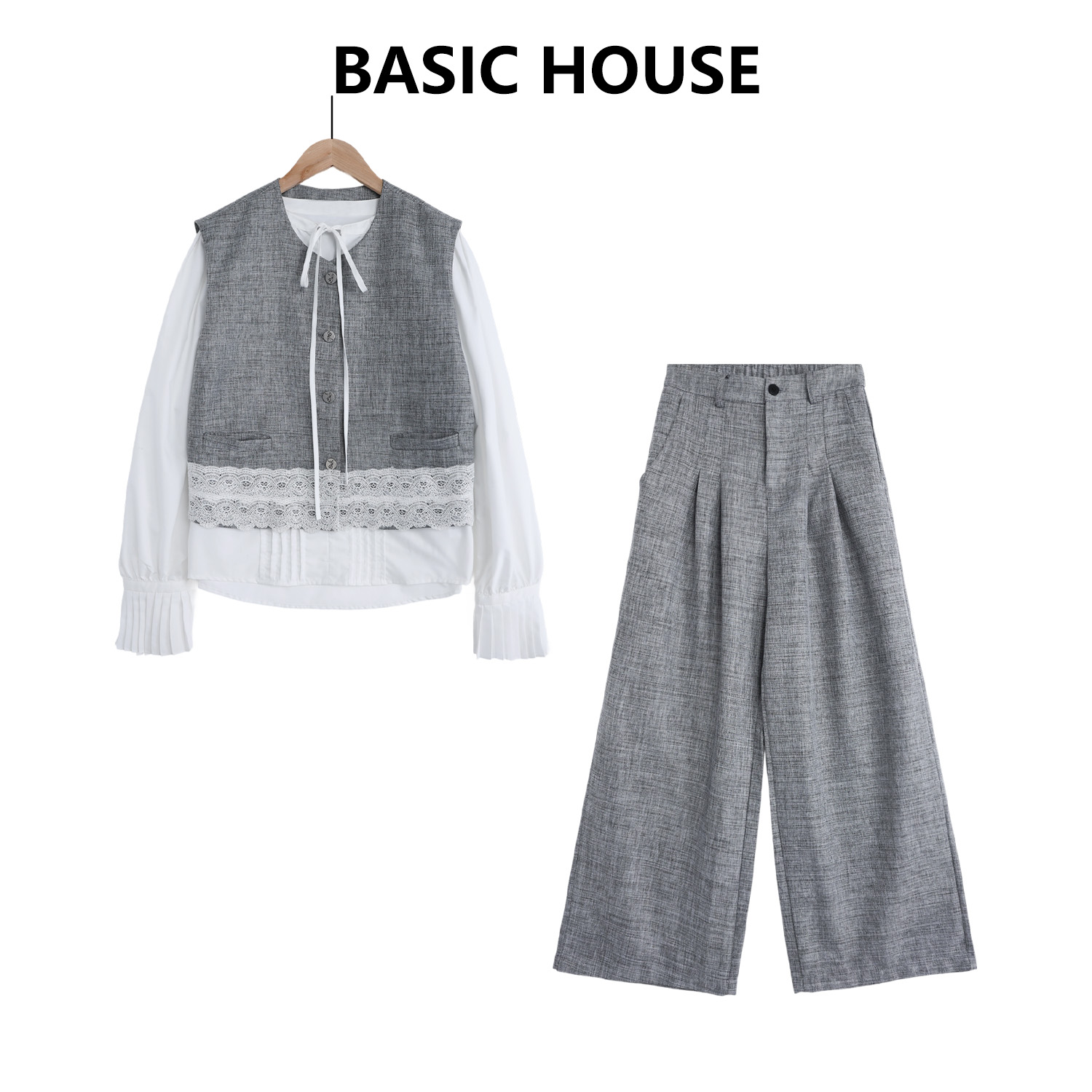 Basic House/百家好早秋显瘦休闲时尚套装宽松小香风JH