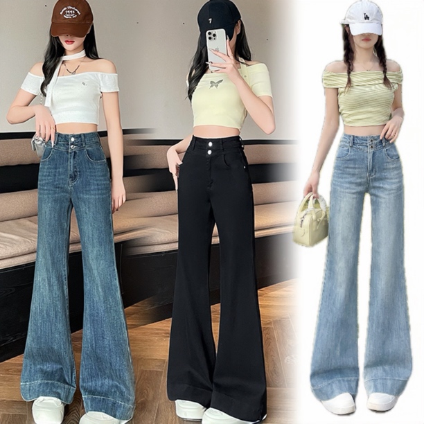 【今年流行穿搭】新款微喇牛仔裤女2025年新款宽松显瘦弹力女士裤子
