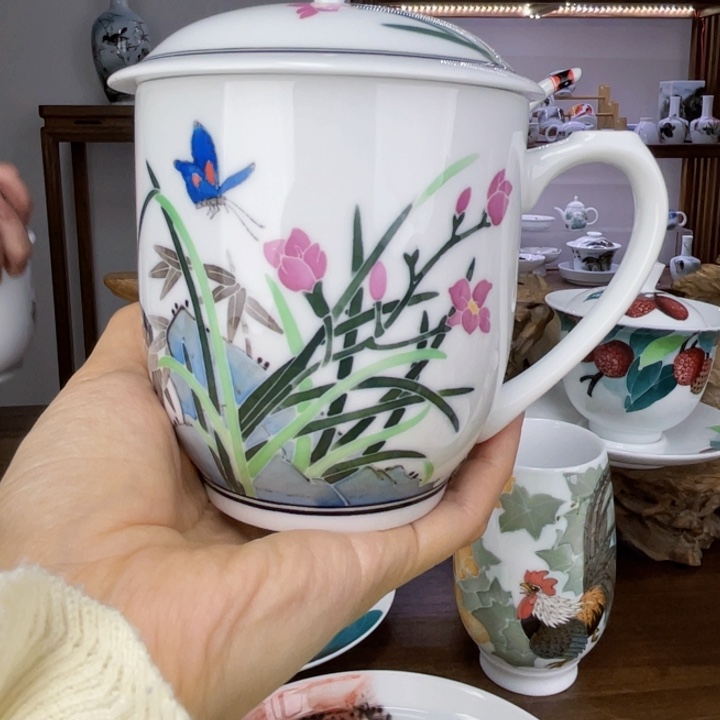 杯办公杯手绘釉下彩