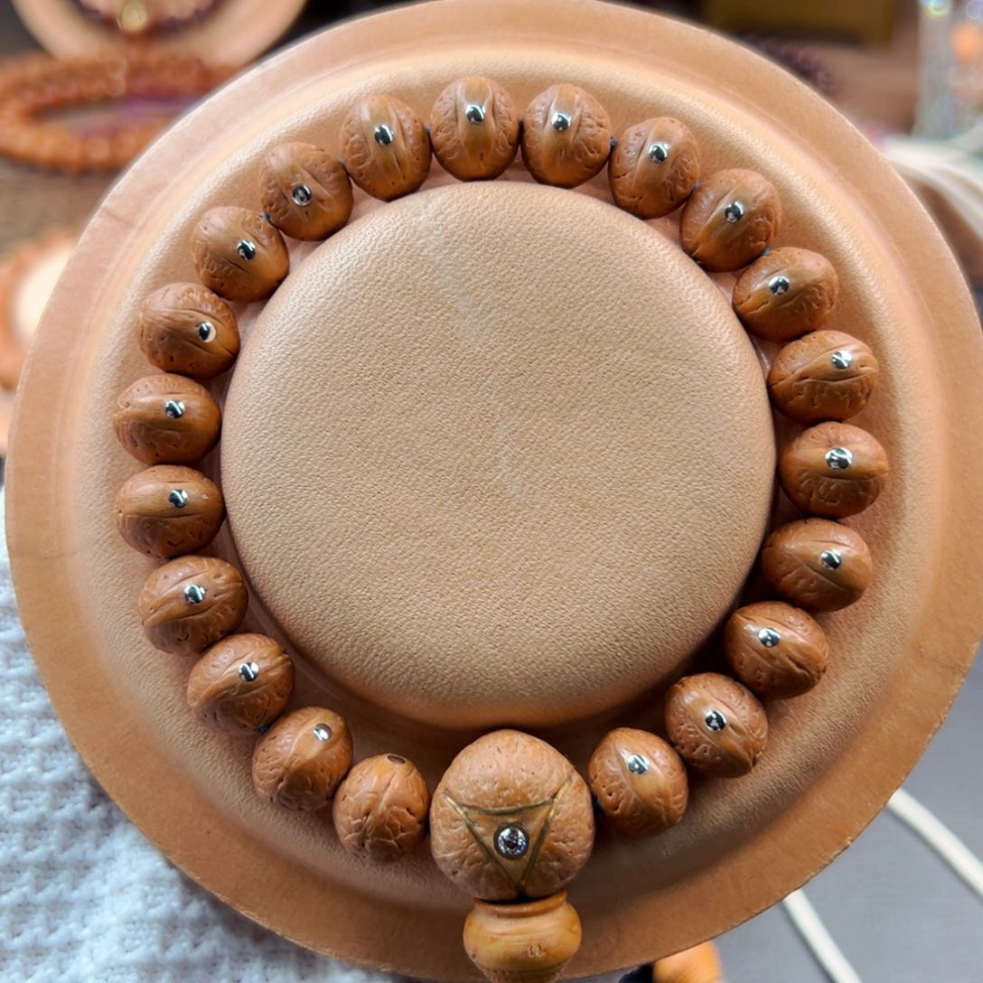 手串凤眼菩提11.5mm老树籽银钉镶嵌