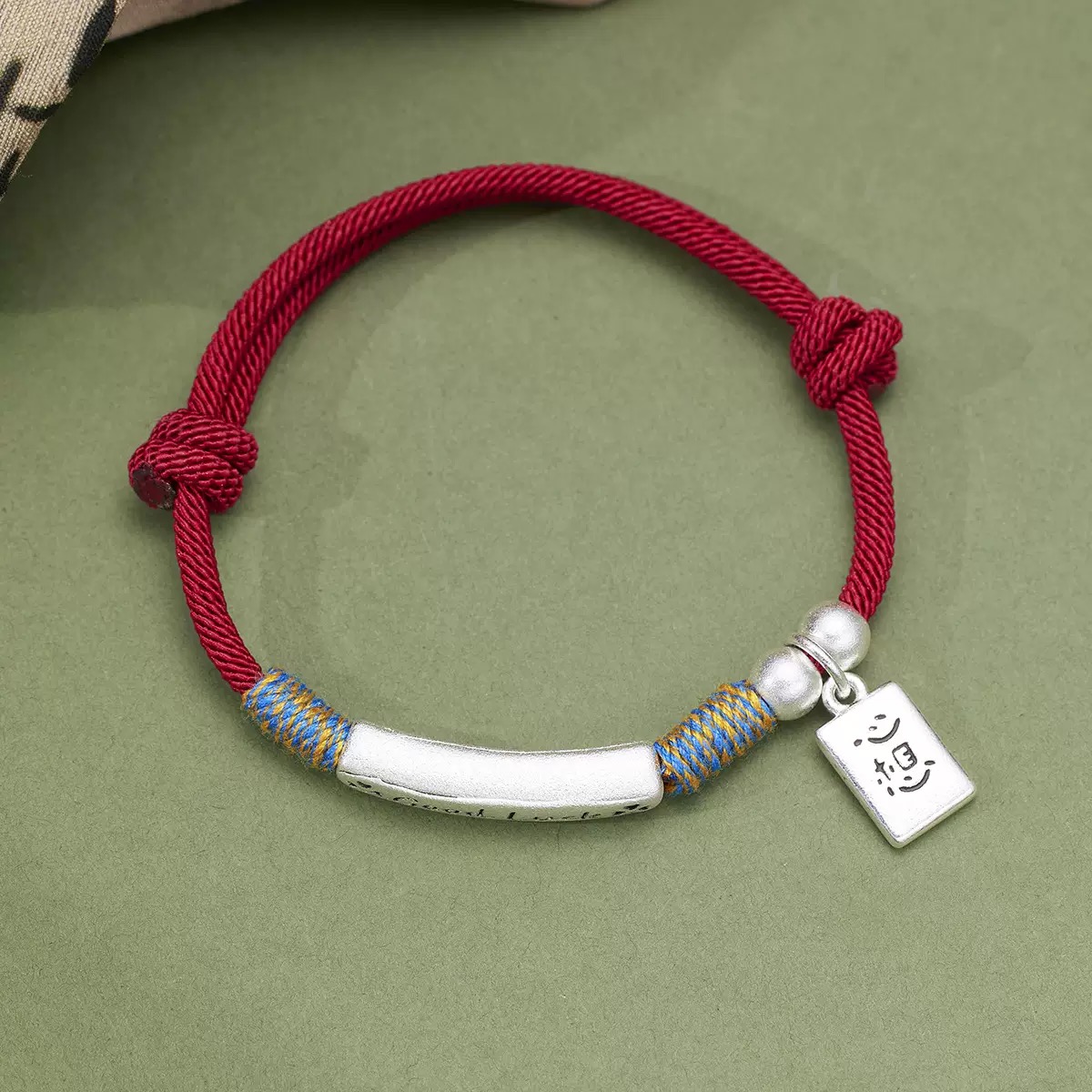 足银银制品 D49 good luck红绳幸运手链