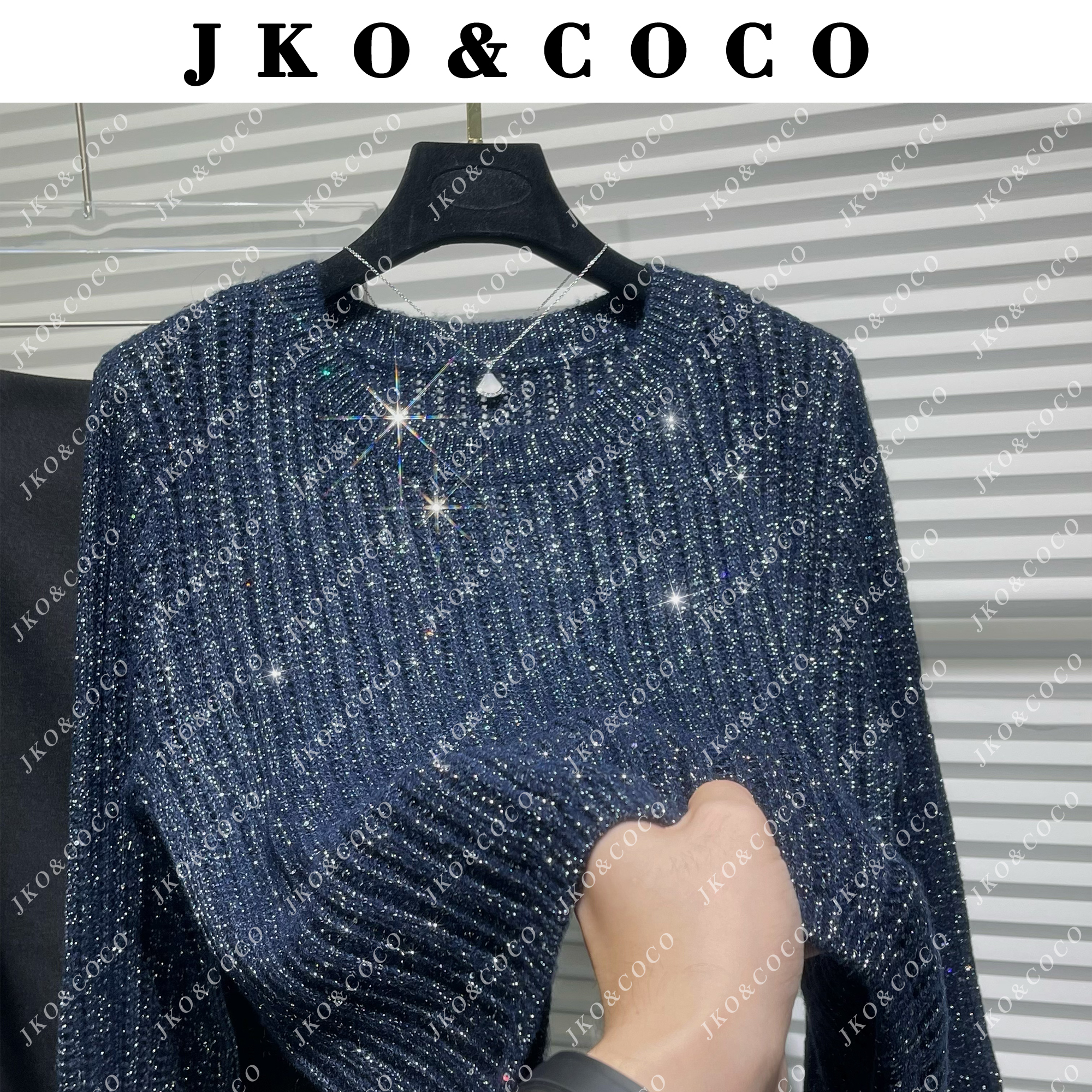 JKO&COCO【月光恋人】2025秋冬进口水晶纱混珠片轻奢针织衫长袖