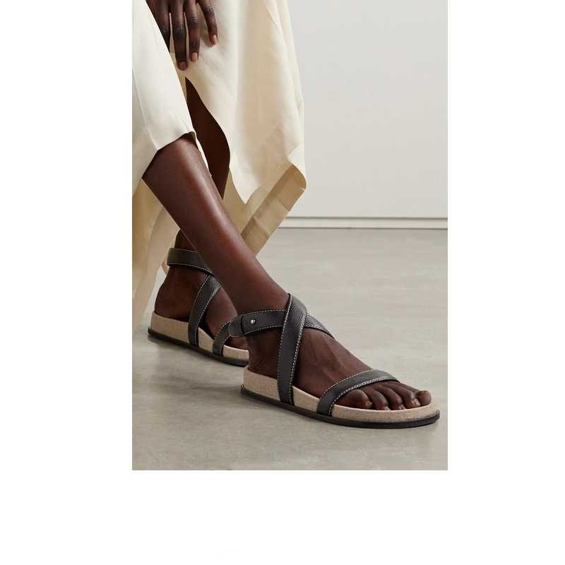 原单非市面货！全粒面头层小牛皮亚麻凉C406