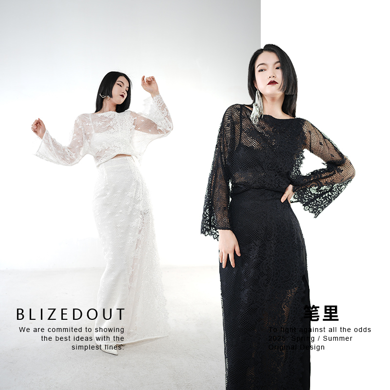 笔里【BLIZEDOUT】原创设计5083003气质时尚ins蕾丝网格上衣套头衫
