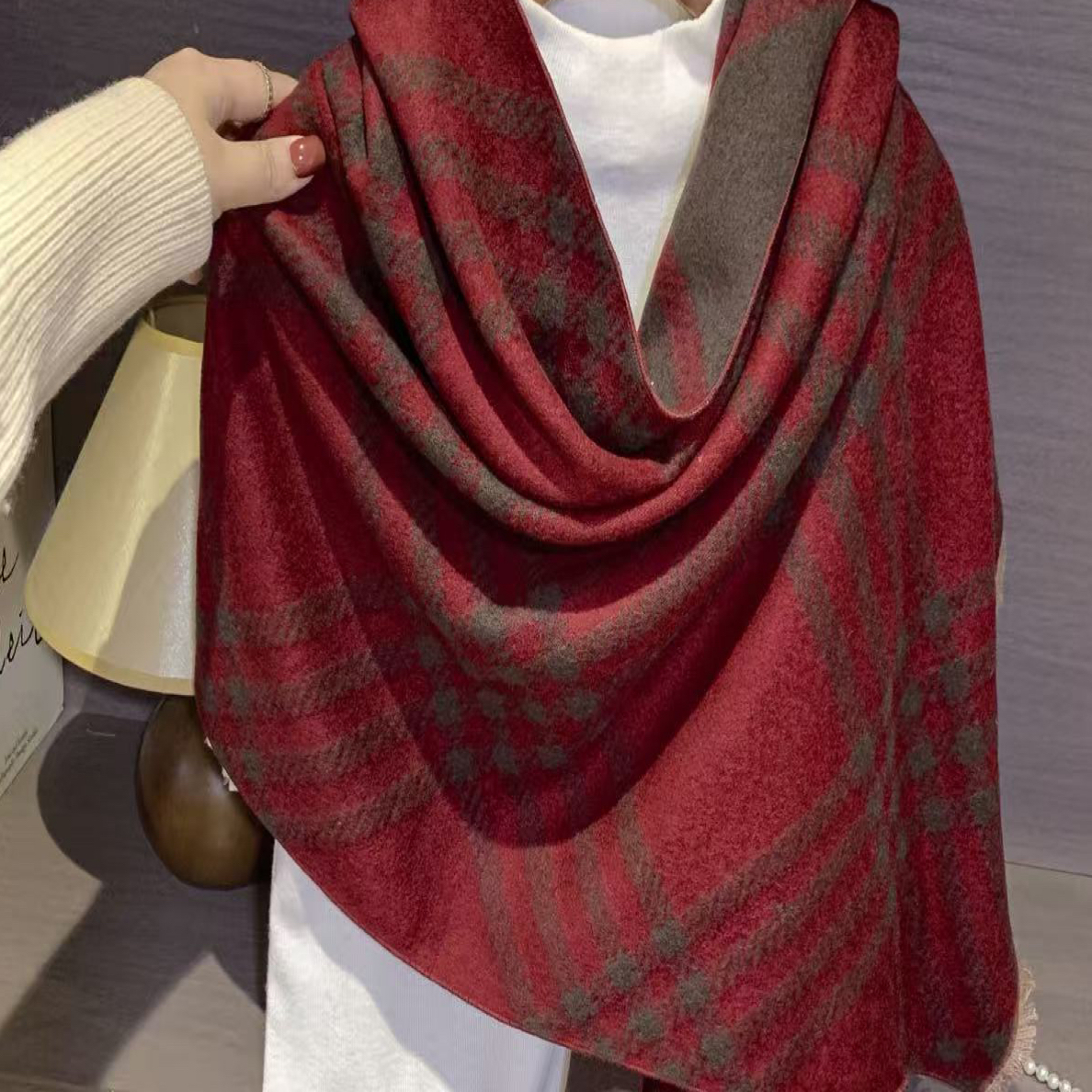 新款双面羊绒感高级字母印花围巾女秋冬季百搭（完美主义勿动链接）