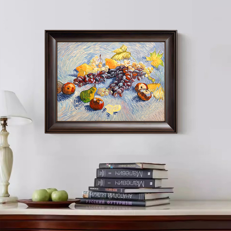 u作【水果葡萄】梵高名画临摹手绘油画玄关餐厅装饰画静物欧式复古